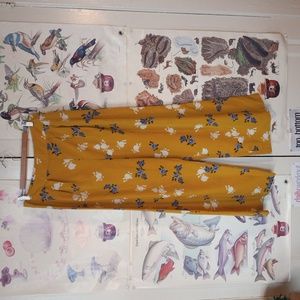 Xhilaration Mustard Yellow Floral Print Flowy Pants Side Zip Women's size L